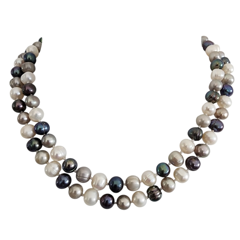 Infinity pearl necklace genuine pearls multi color hand knotted  A0389 Q7 - Picture 4 of 16